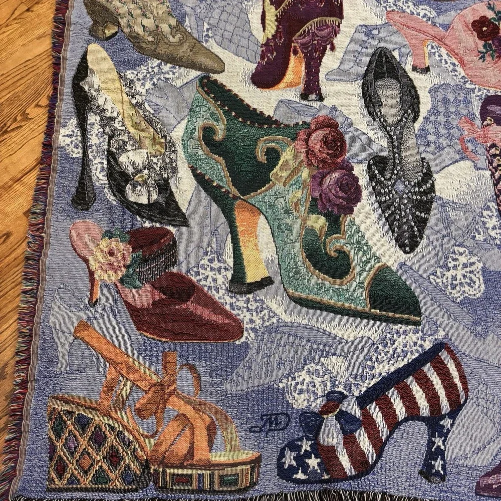 Simply Country Victorian Shoes Woven Tapestry Throw Blanket Afghan Fringe USA